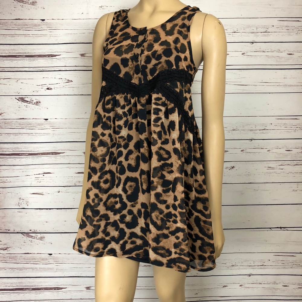 Express Slip Dress Animal Print Lace Babydoll Mini